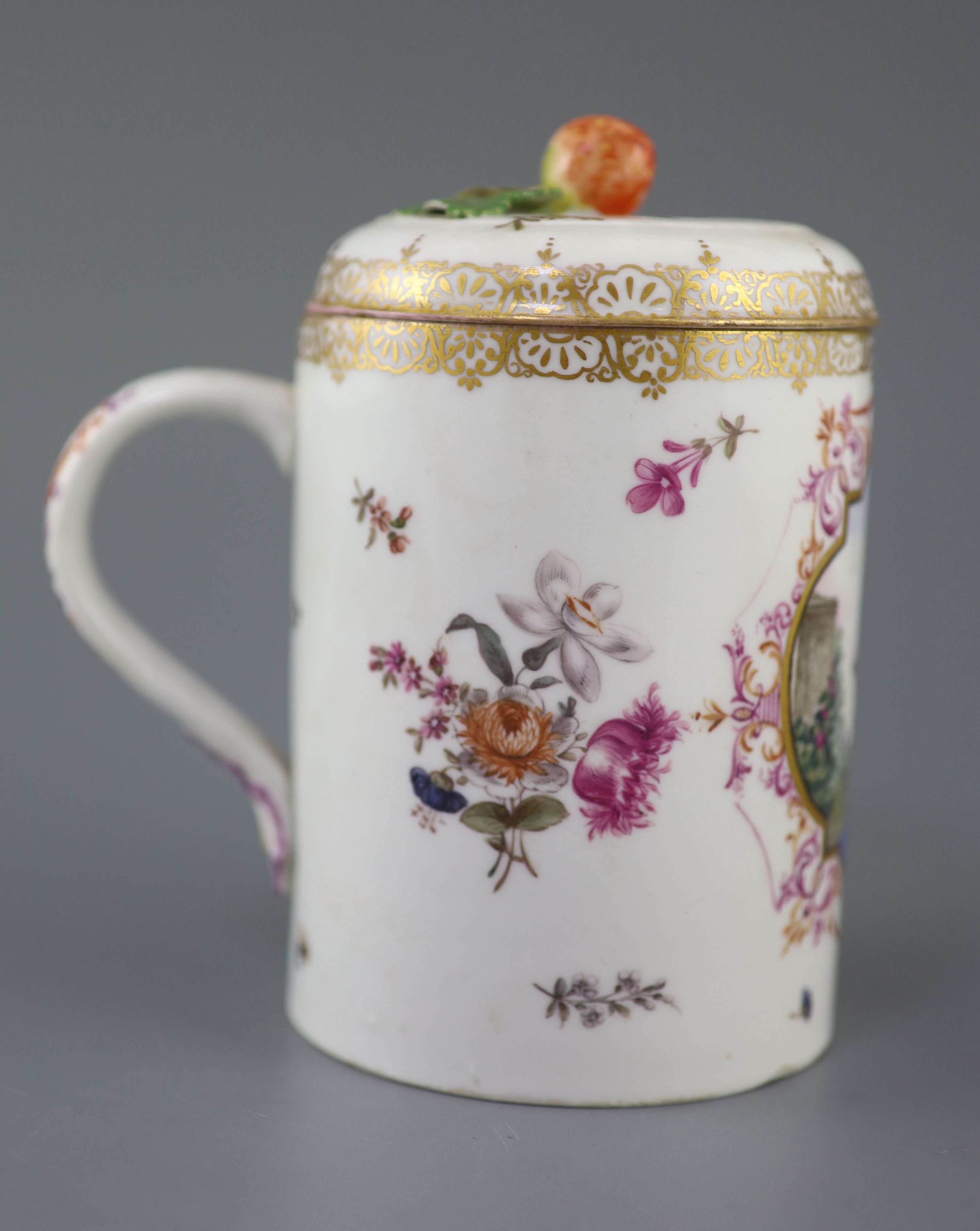 A Meissen cylindrical tankard and cover, late 19th century, 16cm high